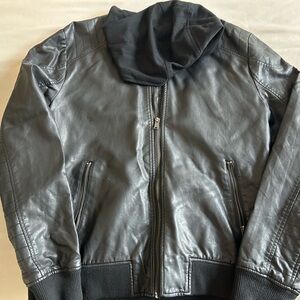 Forever 21 Men's Black Faux Leather Bomber Jacket
